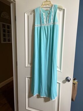 Aqua Sleeveless Maxi Dress with Lace Trim
